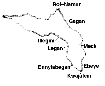 [Map showing active KMR island on Kwajalein Atoll]
