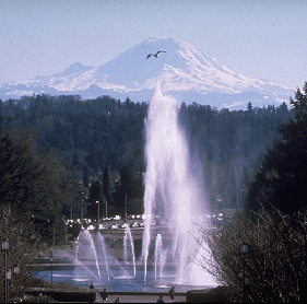 Drumheller Fountain and Mt. Rainier