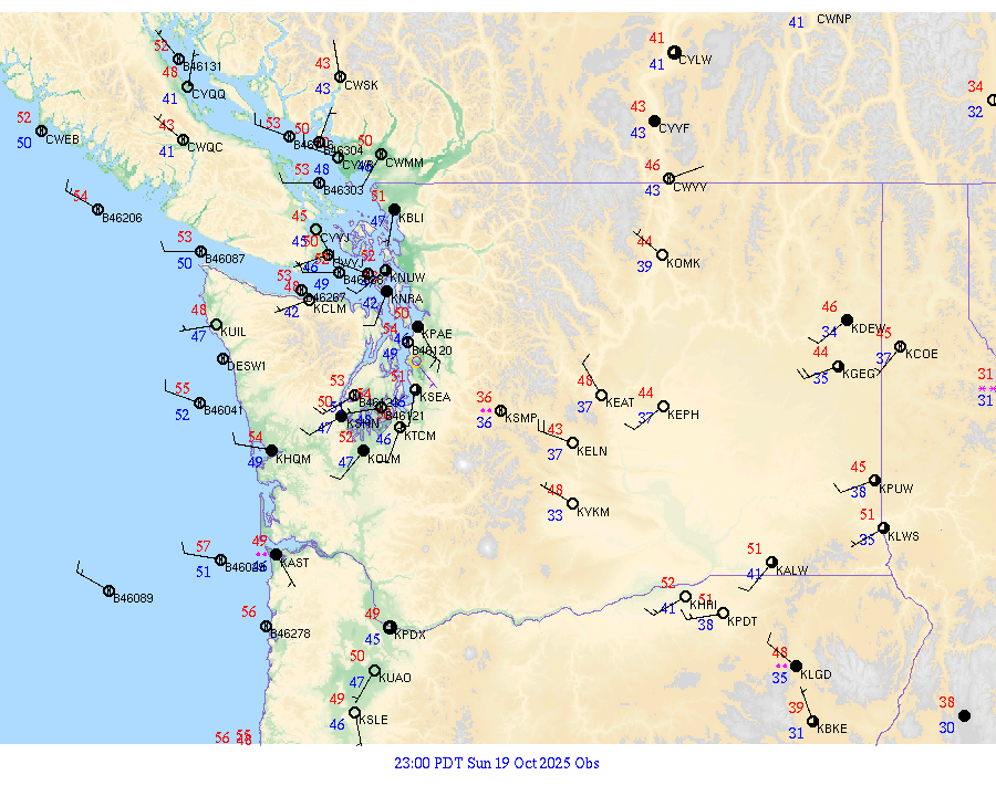 Washington surface weather observations from 20251020