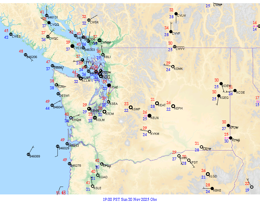 Washington surface weather observations from 20251201