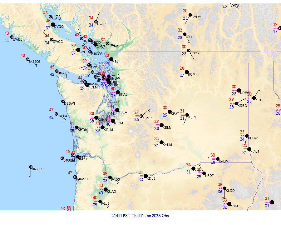 Washington surface weather observations from 20260102