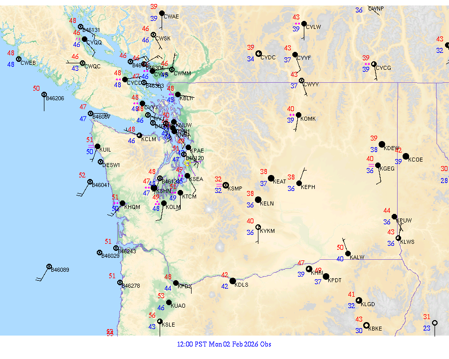 Washington surface weather observations from 20260202