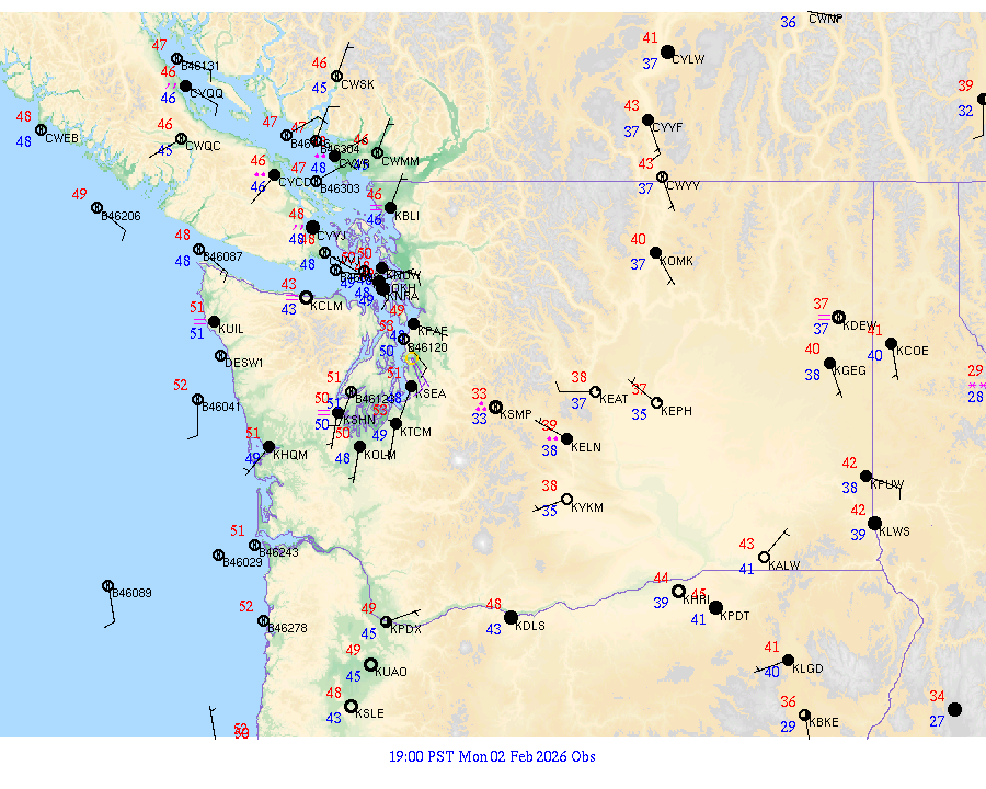 Washington surface weather observations from 20260203