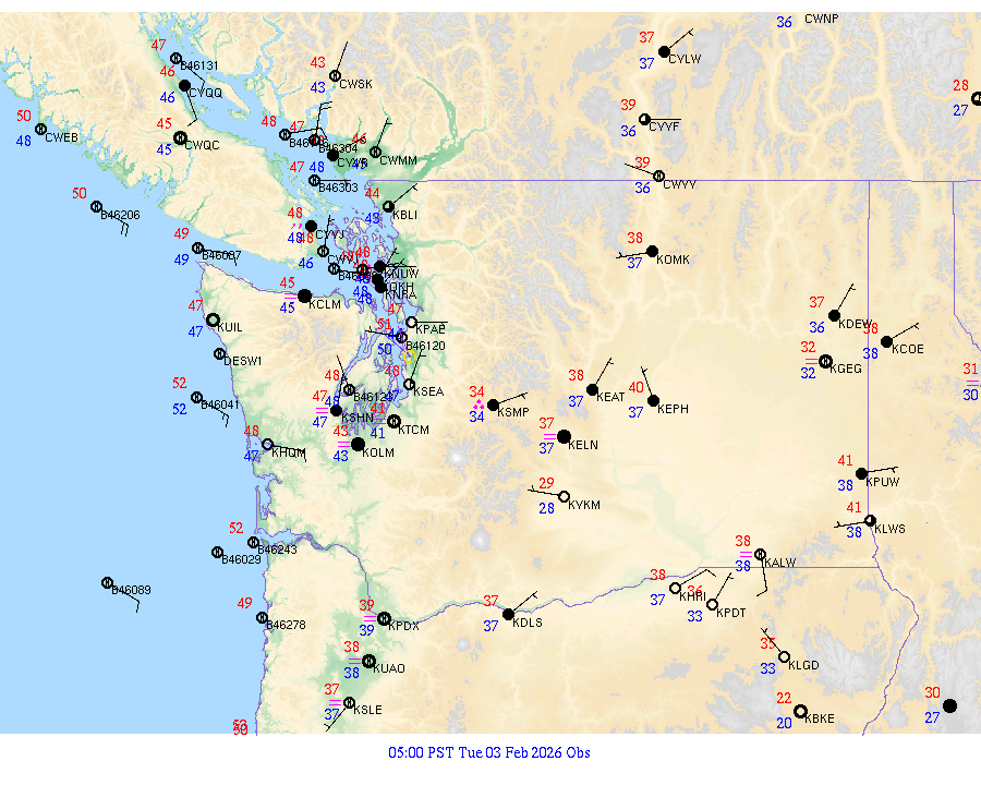 Washington surface weather observations from 20260203