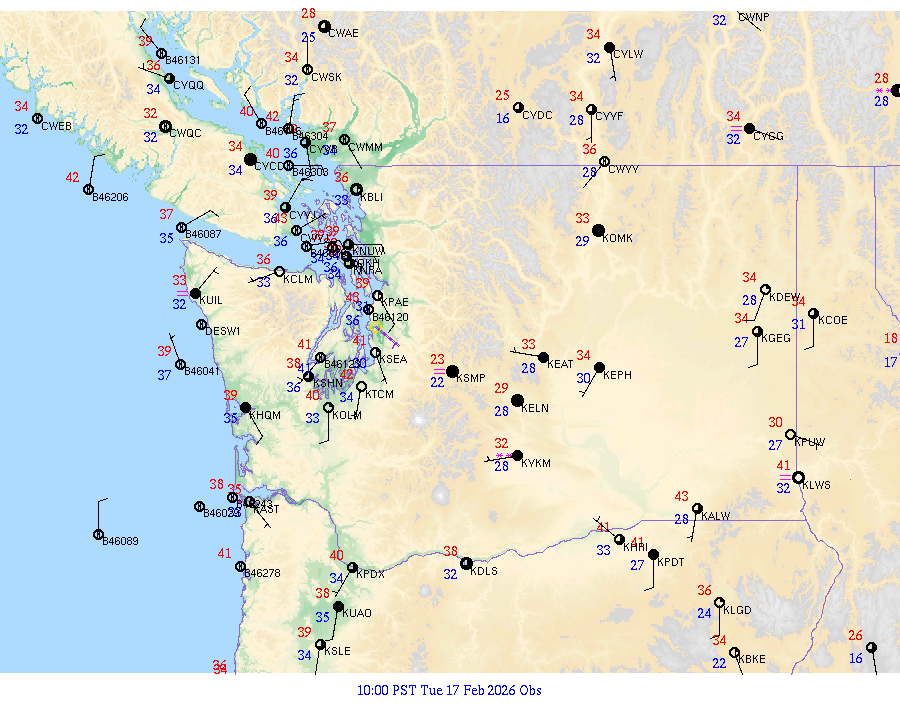 Washington surface weather observations from 20260217