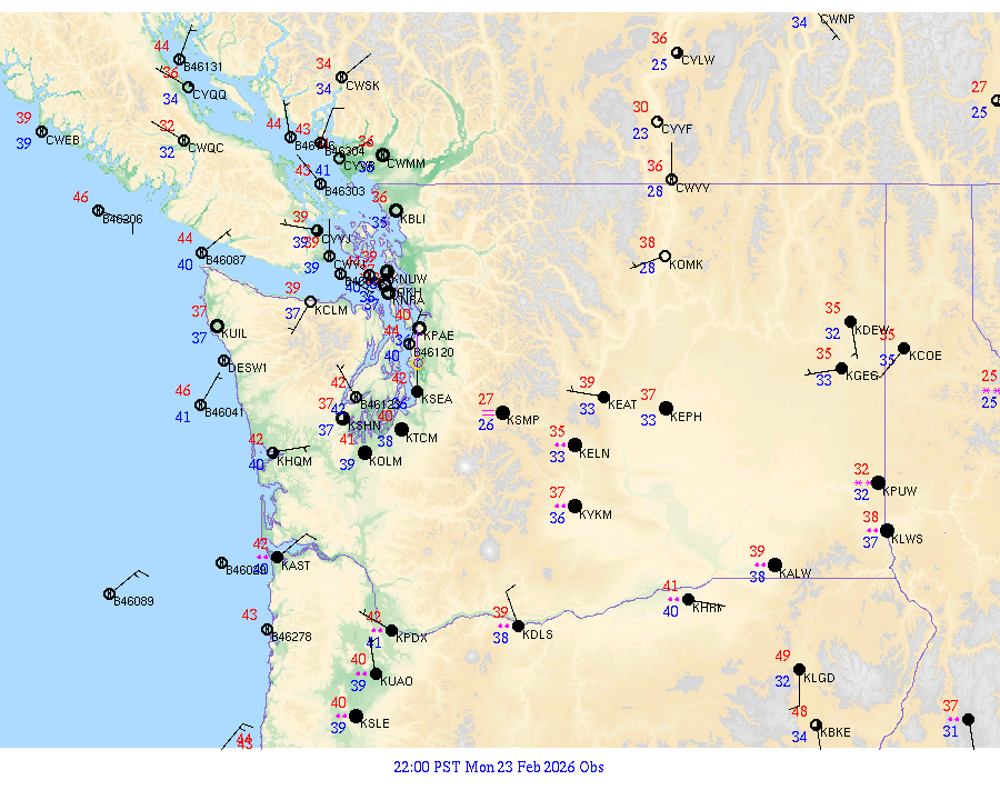 Washington surface weather observations from 20260224