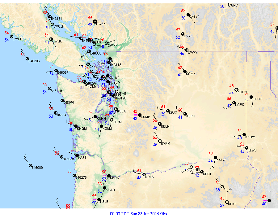 Washington surface weather observations from 20260628