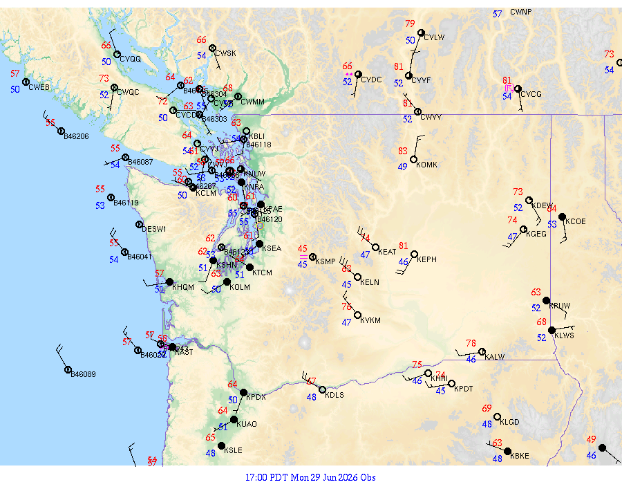 Washington surface weather observations from 20260630