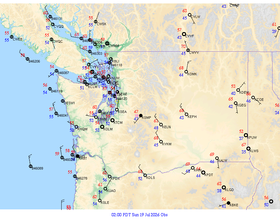 Washington surface weather observations from 20260719