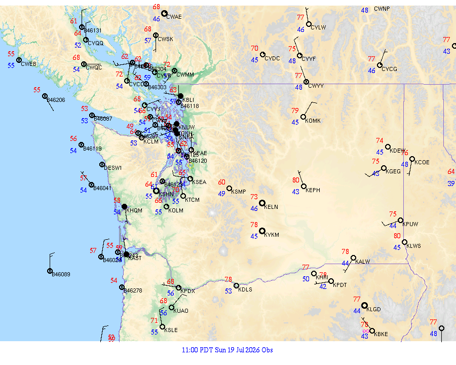 Washington surface weather observations from 20260719