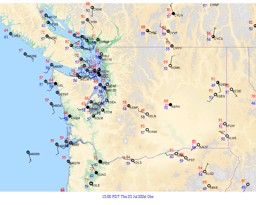 Washington surface weather observations from 20260723