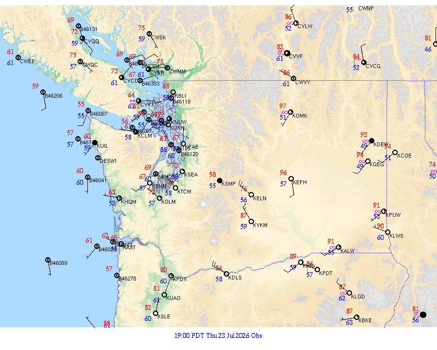 Washington surface weather observations from 20260724