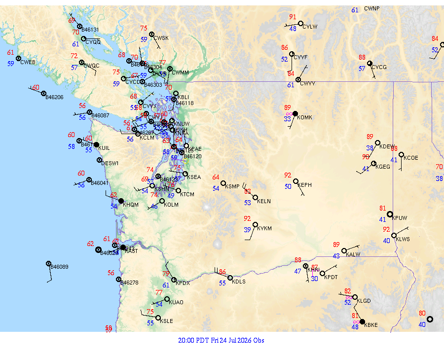 Washington surface weather observations from 20260725