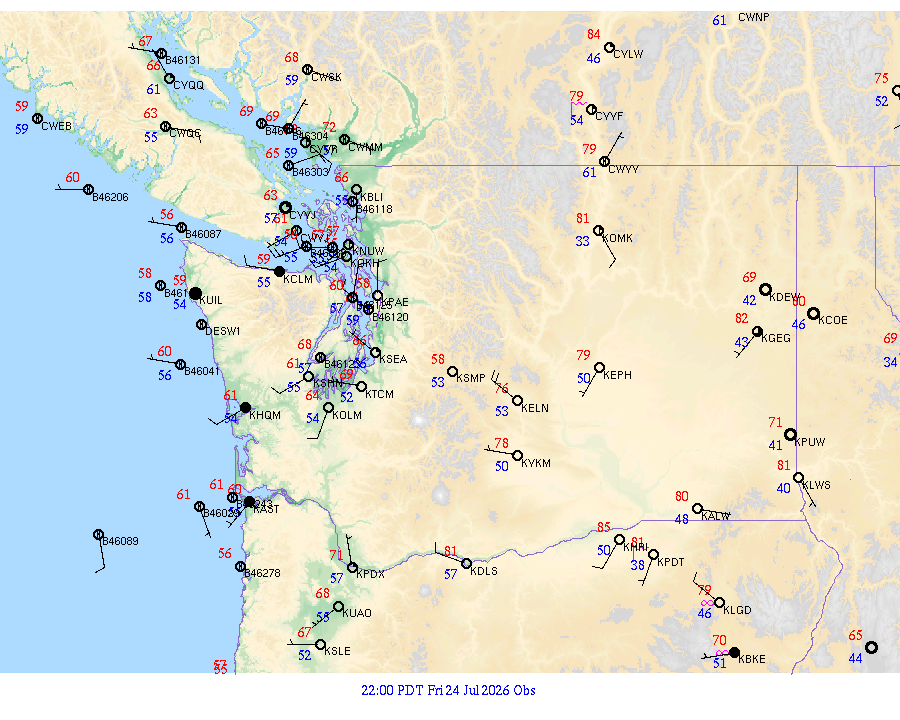 Washington surface weather observations from 20260725