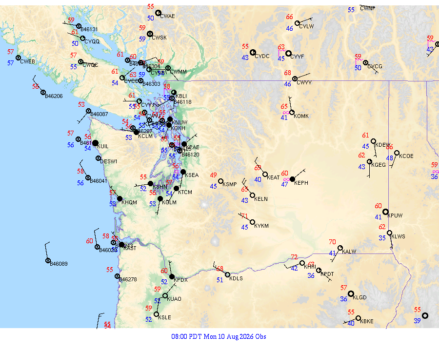 Washington surface weather observations from 20260810