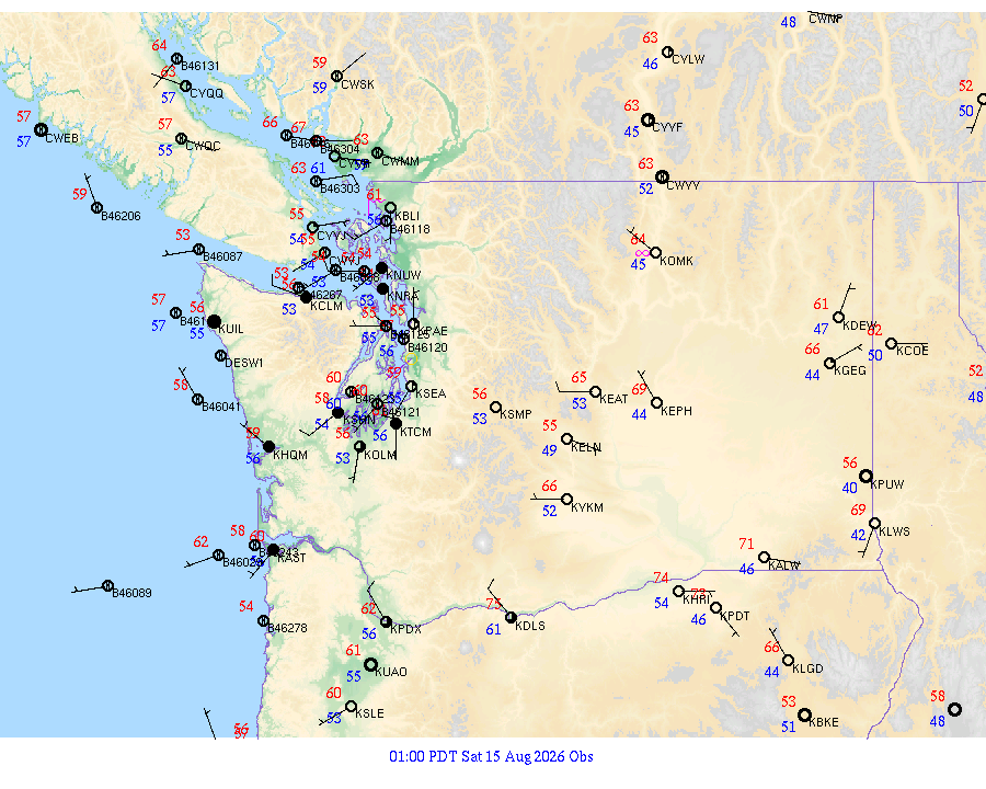 Washington surface weather observations from 20260815