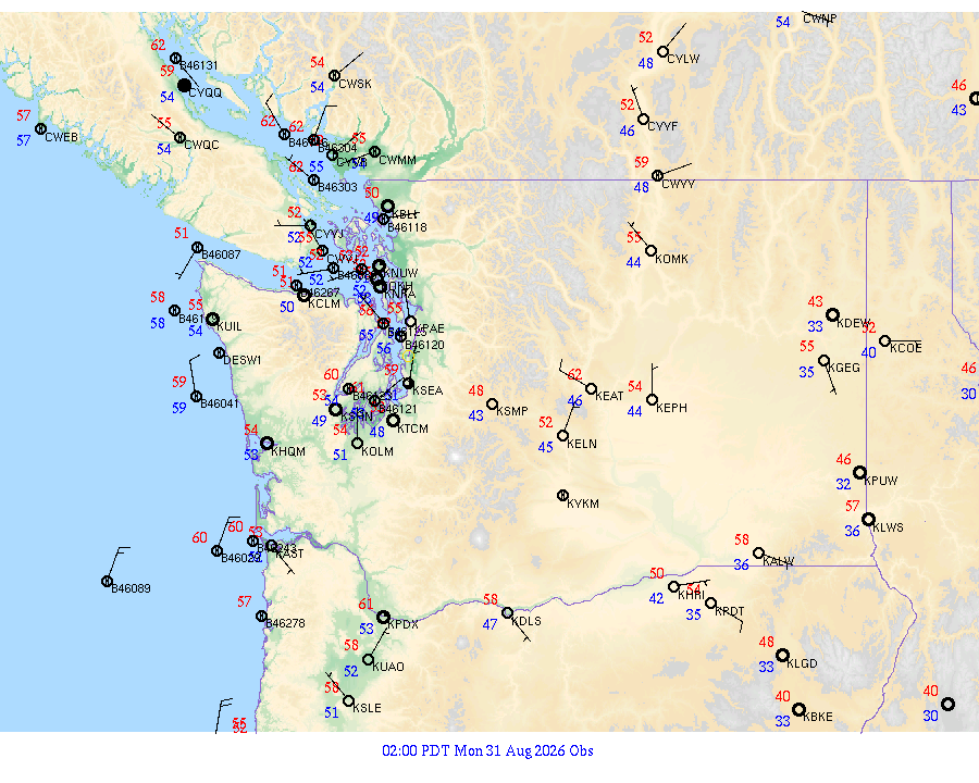 Washington surface weather observations from 20260831
