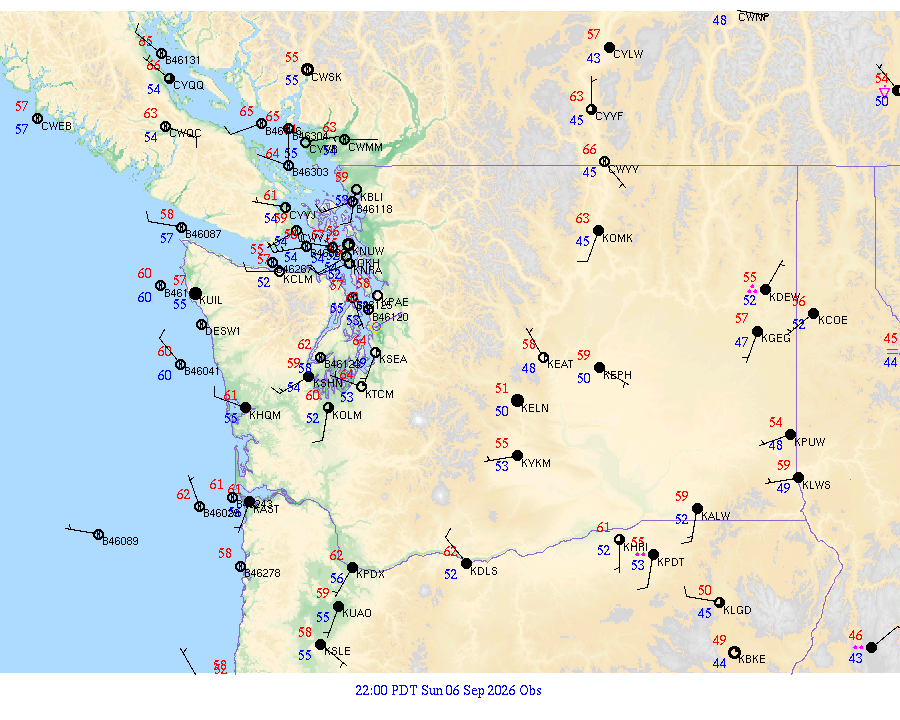 Washington surface weather observations from 20260907