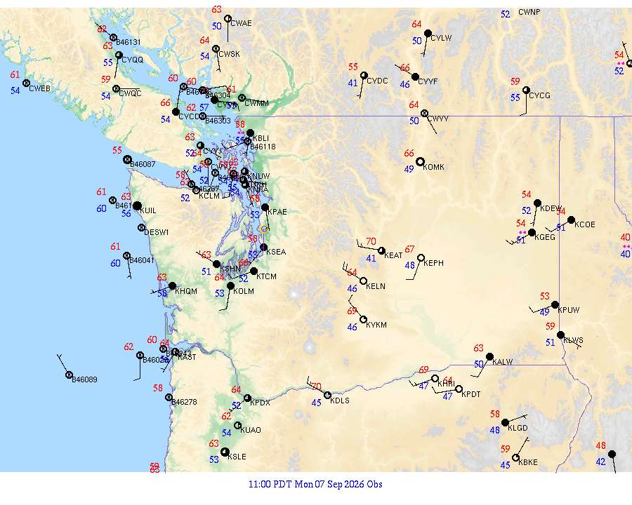 Washington surface weather observations from 20260907