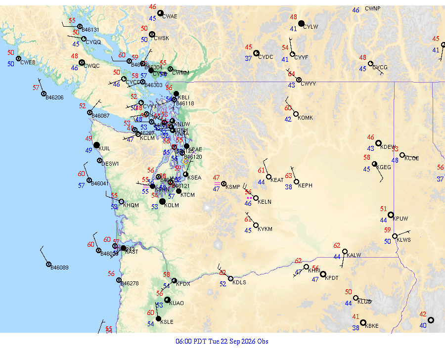 Washington surface weather observations from 20260922