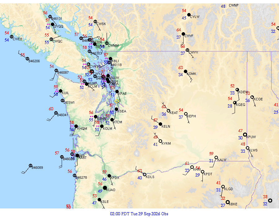 Washington surface weather observations from 20260929